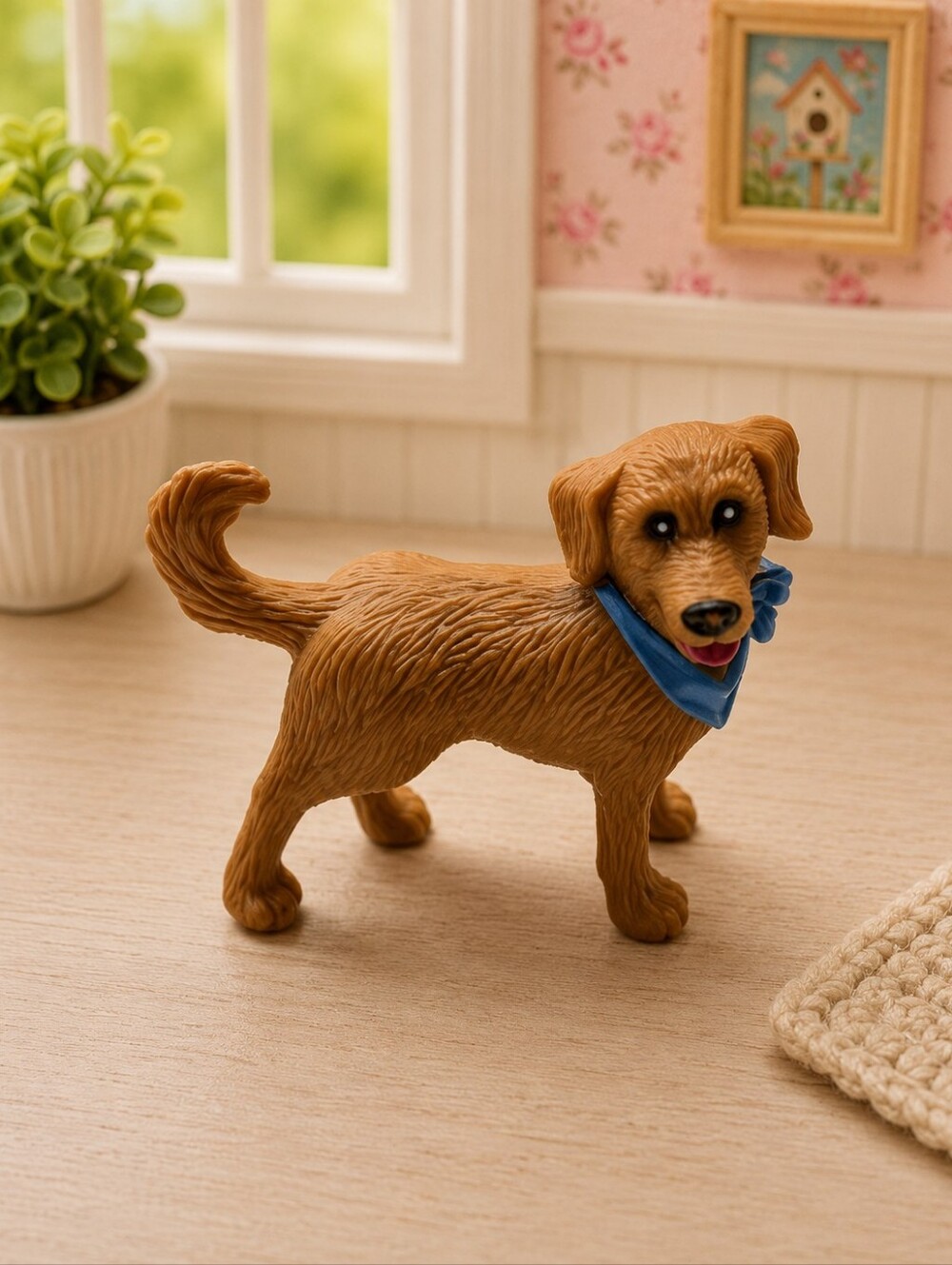 Fisher Price Loving Family Brown Puppy Dog Figure Blue Bandana Dollhouse Pet